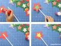 Creando varitas mágicas caseras. Pegando estrellas de papel para dar vida a la magia.