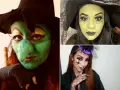 Mujeres con un increíble disfraz de bruja mujer casero, pintadas de verde y con sombreros icónicos.