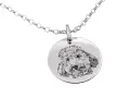 Colgante mascota personalizado de plata con grabado de un perro.