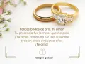 Anillos de oro y flores delicadas acompañan textos para bodas de oro matrimoniales, celebrando cincuenta años de amor.