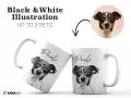 Tazas personalizadas con ilustración en blanco y negro de un perro Jack Russell Terrier, con su nombre "Pauli".
