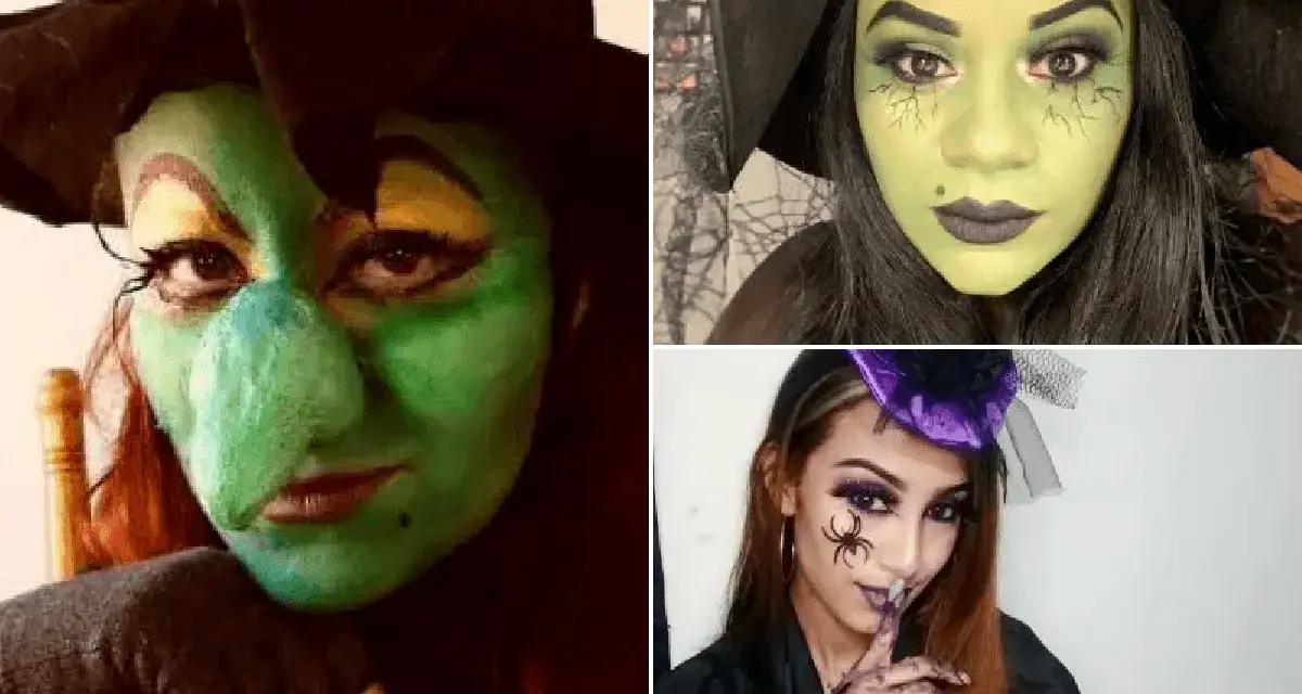 Mujeres con un increíble disfraz de bruja mujer casero, pintadas de verde y con sombreros icónicos.