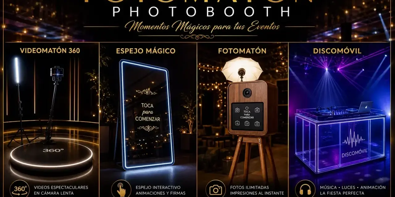 Un fotomatón de madera con luz, un espejo mágico interactivo y un discomóvil para crear momentos mágicos en tus eventos.