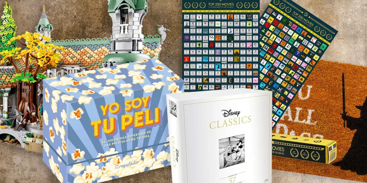 Una caja regalo cine con palomitas, un set de Disney Classics y pósters de películas.