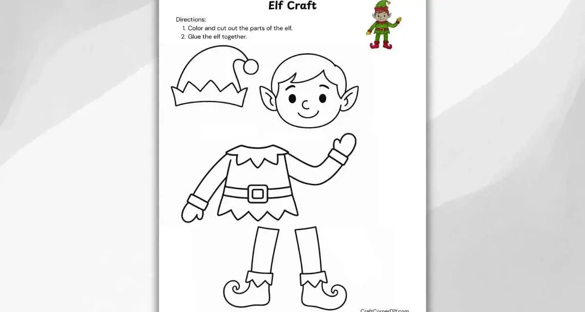 Plantillas elfos navidad para colorear y armar. Incluye cabeza, gorro, cuerpo y piernas de un elfo.