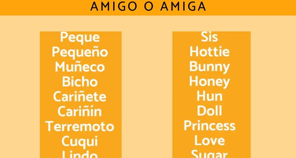 Lista de apodos para un amigo o amiga, como "Peque", "Muñeco", "Hottie" o "Princess".