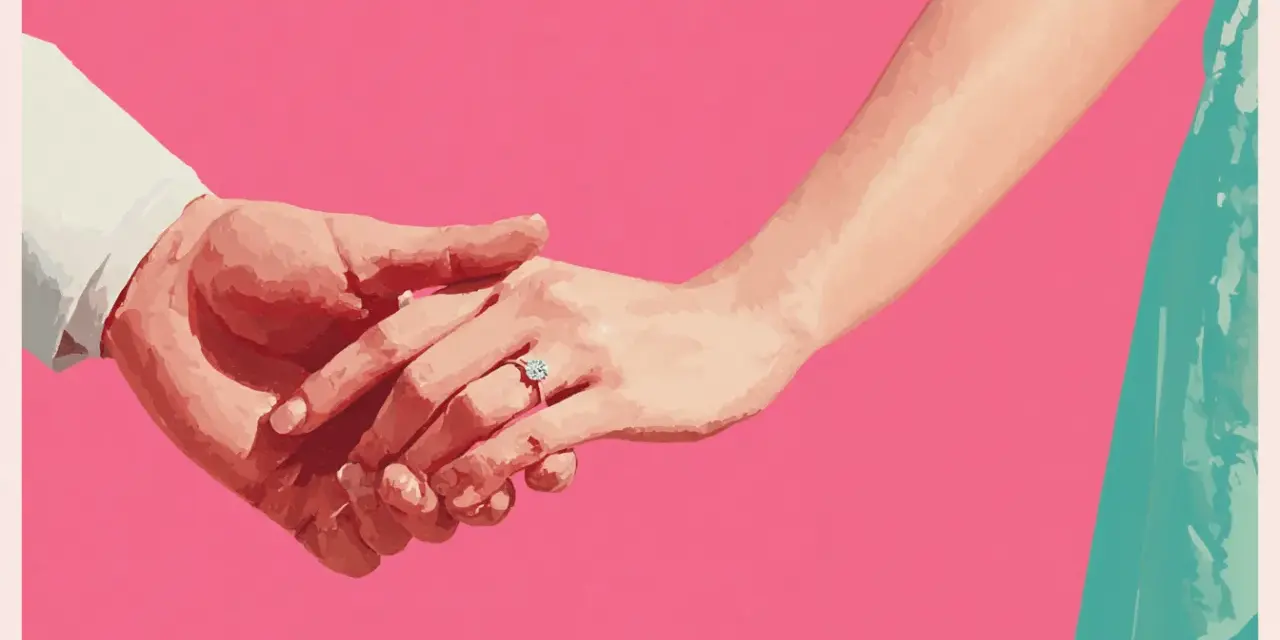 Manos entrelazadas, un anillo de compromiso brilla, anunciando una pedida de mano original y un futuro juntos.