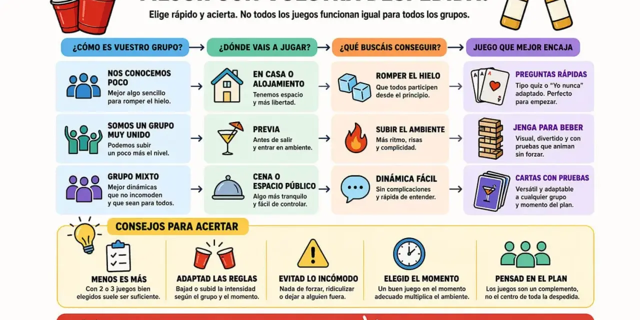Guía para elegir juegos de despedida de soltera: considera tu grupo, lugar y objetivo para encontrar la dinámica perfecta.