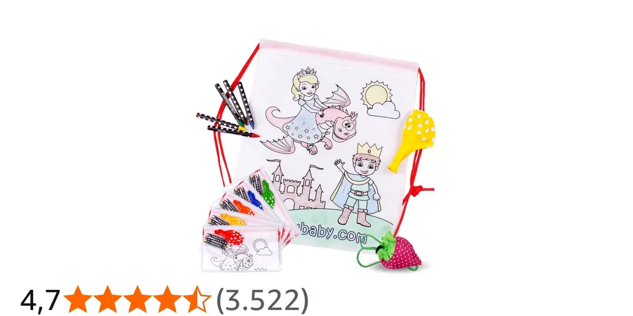 Mochila para colorear con un príncipe, dragón y castillo. Incluye rotuladores y accesorios divertidos.