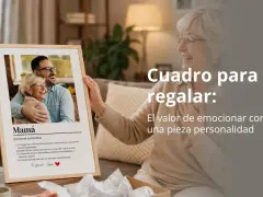 Un cuadro con nombre y significado, mostrando una foto de una madre e hijo riendo, con la definición de "Mamá" y un mensaje personal.