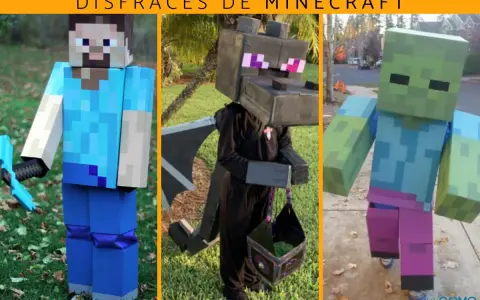 Niño con disfraz casero de Minecraft: Steve, un dragón y un zombi. ¡Perfectos para Halloween!