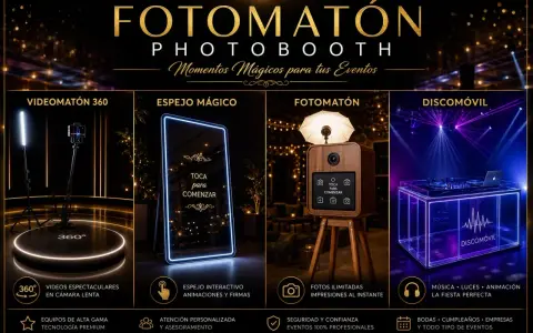 Un fotomatón de madera con luz, un espejo mágico interactivo y un discomóvil para crear momentos mágicos en tus eventos.