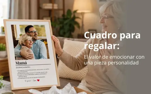 Un cuadro con nombre y significado, mostrando una foto de una madre e hijo riendo, con la definición de "Mamá" y un mensaje personal.