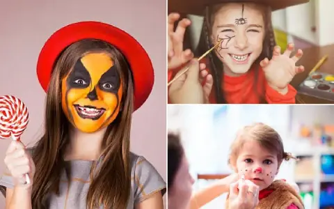 Niños con maquillaje de Halloween: calabaza, araña y animalito. Ideas para como pintar caras de niños fáciles y divertidas.