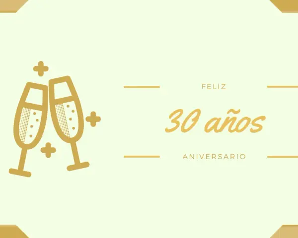 Dos copas de champán chocan, celebrando 30 años de casados. ¡Feliz aniversario!