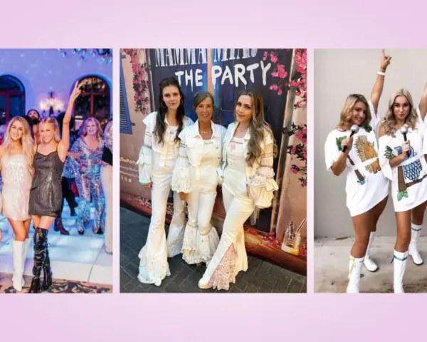 Chicas celebrando fiestas temáticas, algunas con brillos, otras vestidas de blanco y unas más con disfraces de animales.