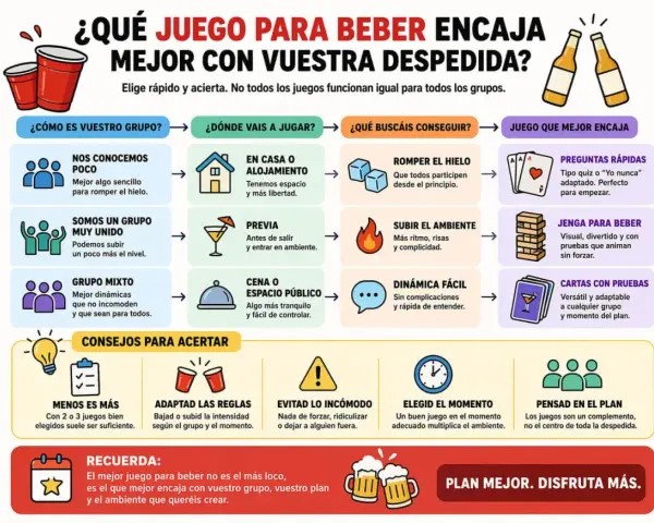 Guía para elegir juegos de despedida de soltera: considera tu grupo, lugar y objetivo para encontrar la dinámica perfecta.