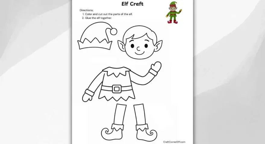 Plantillas elfos navidad para colorear y armar. Incluye cabeza, gorro, cuerpo y piernas de un elfo.