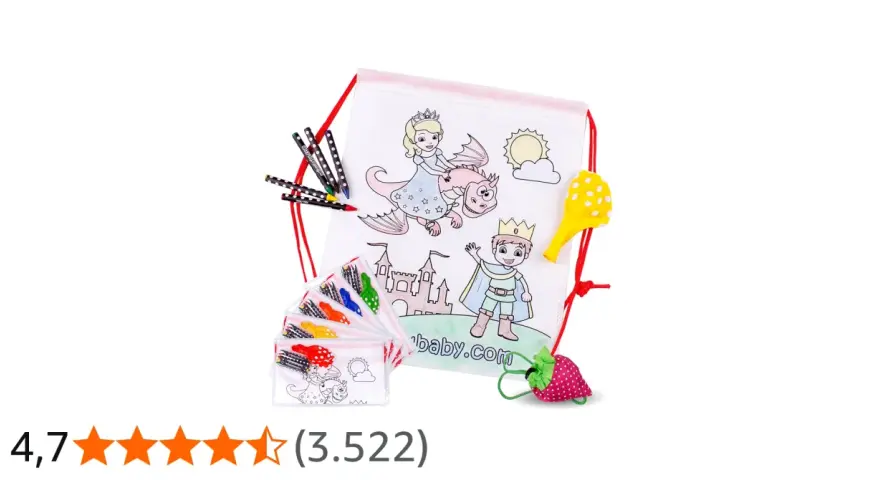 Mochila para colorear con un príncipe, dragón y castillo. Incluye rotuladores y accesorios divertidos.