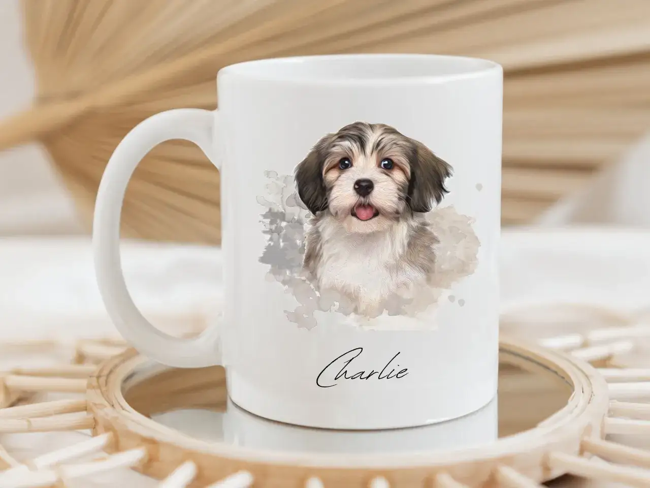 Taza personalizada mascota con un adorable perrito llamado Charlie.